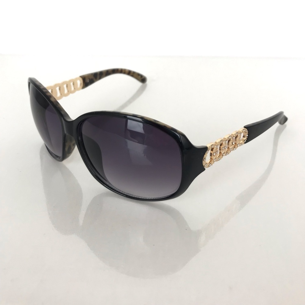 Guess Women's Sunglasses Black Frames W/Leopard Print Gold Rhinestone Accents - Picture 3 of 10